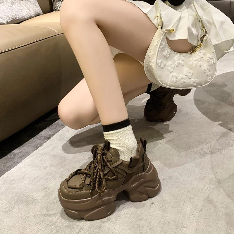 Fashion Women Chunky Sneakers 2024 Winter High Platform Warm Fur Shoes Ladies Wedges Casual Dad Shoes Autumn Leather Sports Sneakers 8CM