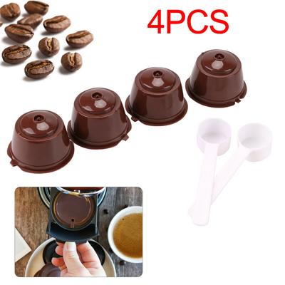 2/4 Pcs Set Refillable Coffee Capsule Filter Cup Reusable Caps + Spoon + Brush Filter Baskets Pod Strainer Coffeeware with Spoon