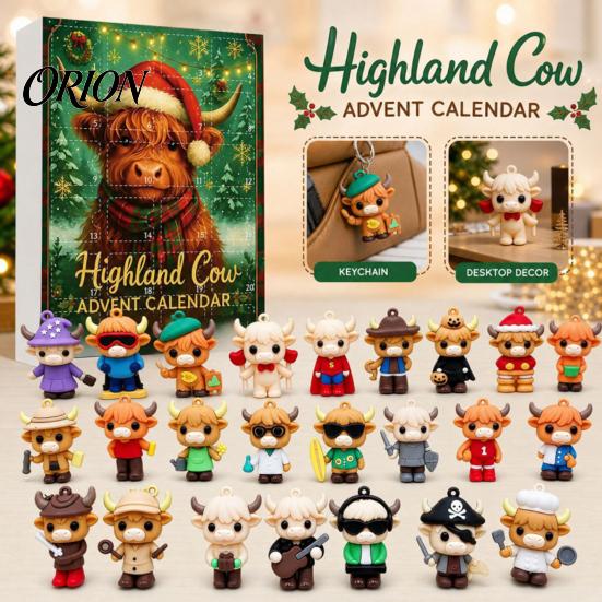 Holiday Countdown Surprise 24 Days 3D Highland Cow Advent Calendar 2026, Christmas Cute Farm Animal Gift for Parent Child Interaction Calendar,