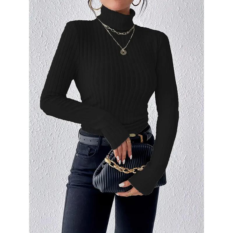 

Осенне-зимняя сексуальная текстура Pit Stripe Slim Knit Long Sleeve Женская футболка Новые женские топы с высоким воротом Повседневные женские топы S