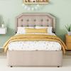 Children's Bed 90x200cm Slatted Frame Nightstand Upholstery Rivets Double Drawers Linen Adults Youth Without Mattress