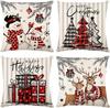 Christmas Throw Pillow Covers 18X18 Set Of 4,Linen Pillow Cases Vintage Nordic Snowman Tree Plaid Gray White Pillowcover