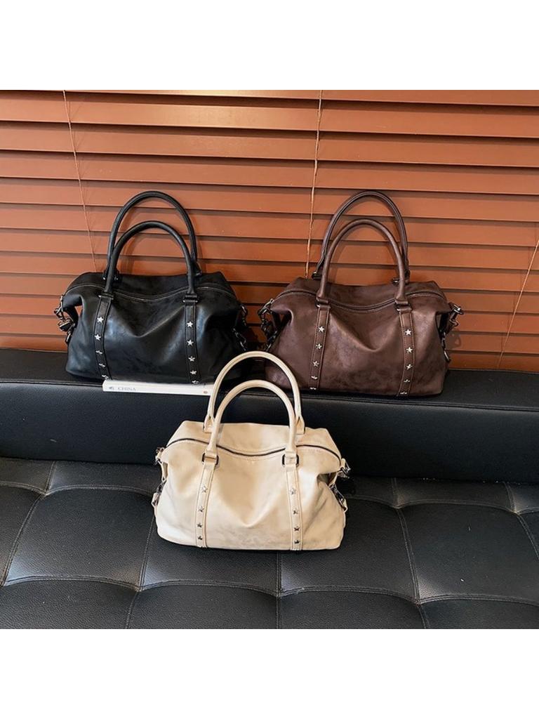 Boston Bag Women PU Large Capacity Studded Travel Office