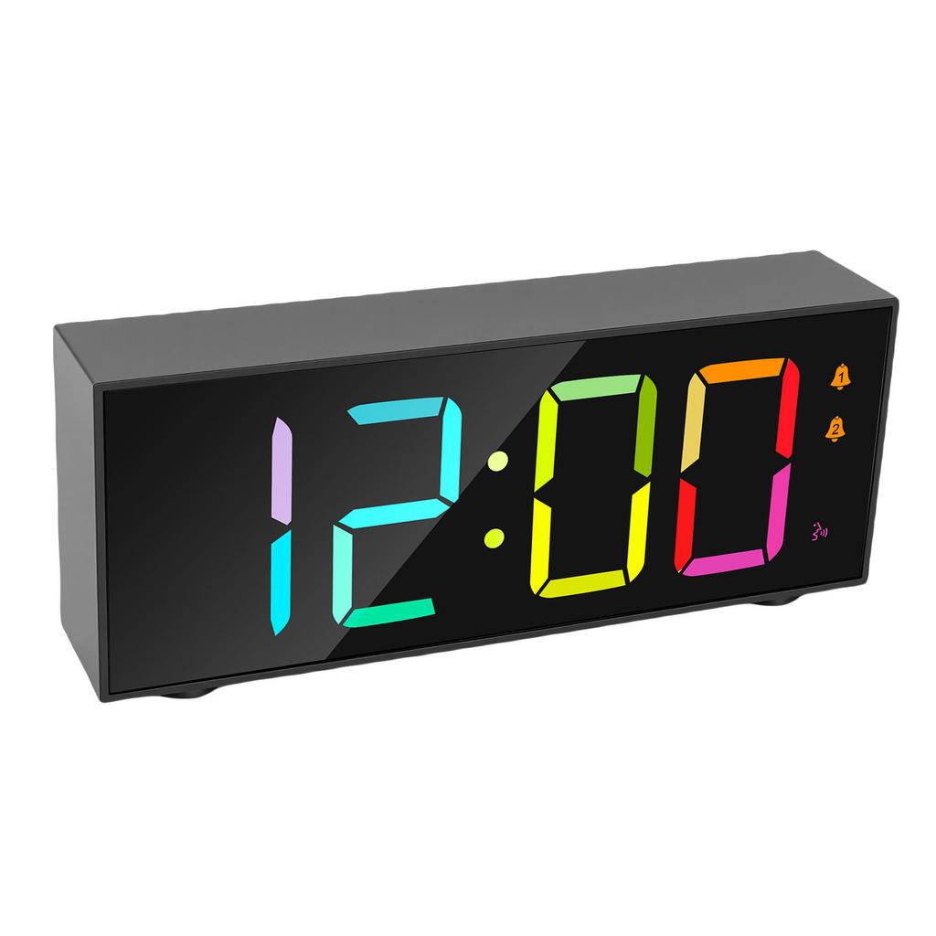 Electronic Desktop Alarm Clock 12 24 Hour LED Display Adjustable Volume RGB Dynamic Screen Alarm for Bedroom Black