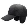Winter Hat Men'S Embroidered Rhombus Baseball Cap Fleece Thickened Cap Cold Protection Ear Protection Cotton Hat Middle-Aged And Elderly