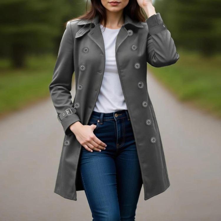 Fall Winter Womens Double Breasted Long Overcoat Dressy Windbreaker Outerwear