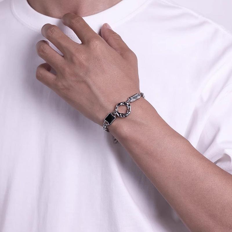 Fashionable And Creative Irregular Circular Zircon Bracelet Neutral And Cool Punk Style Silver Color Daily Party Jewelry Gift