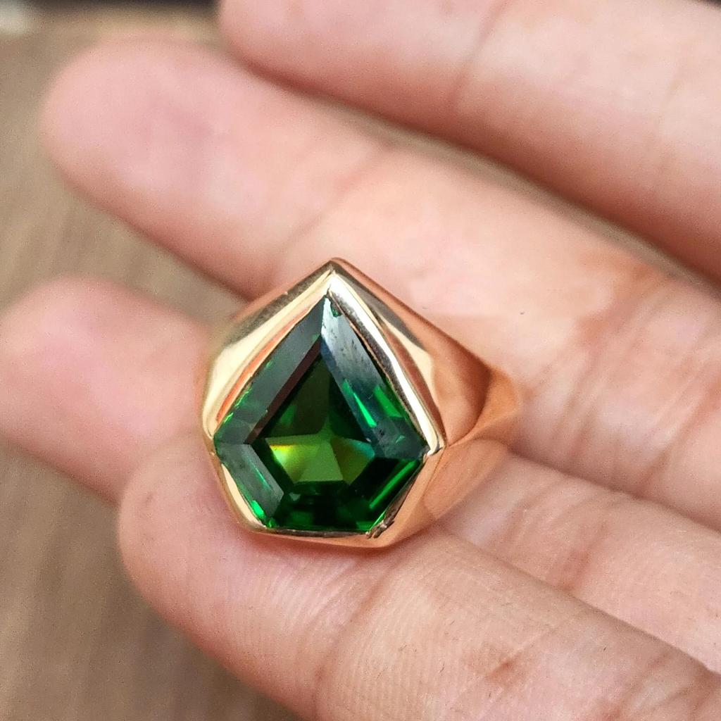 Diamantform Grüner Granat Quarz 925er Sterlingsilber Gelbgoldauflage Ring Schmuck