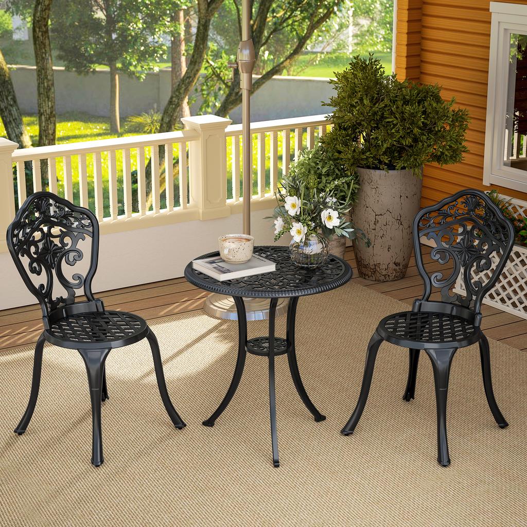 Three Piece Aluminium Floral Bistro Set Black