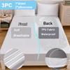3PC Waterproof Bed Sheet Set Solid Color Moisture-proof Dust-proof Non-slip Mattress Protector Soft Comfortable Bedding Set Deep Pocket Bed Sheet