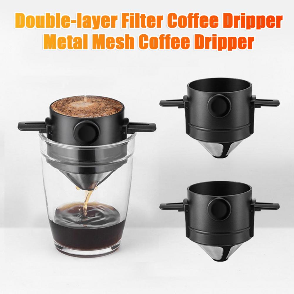 Pour Over Coffee Dripper Stainless Steel Coffee Maker Double-Layer Filter Eco-Friendly Cone Filter Easy to Clean Reusable Coffee