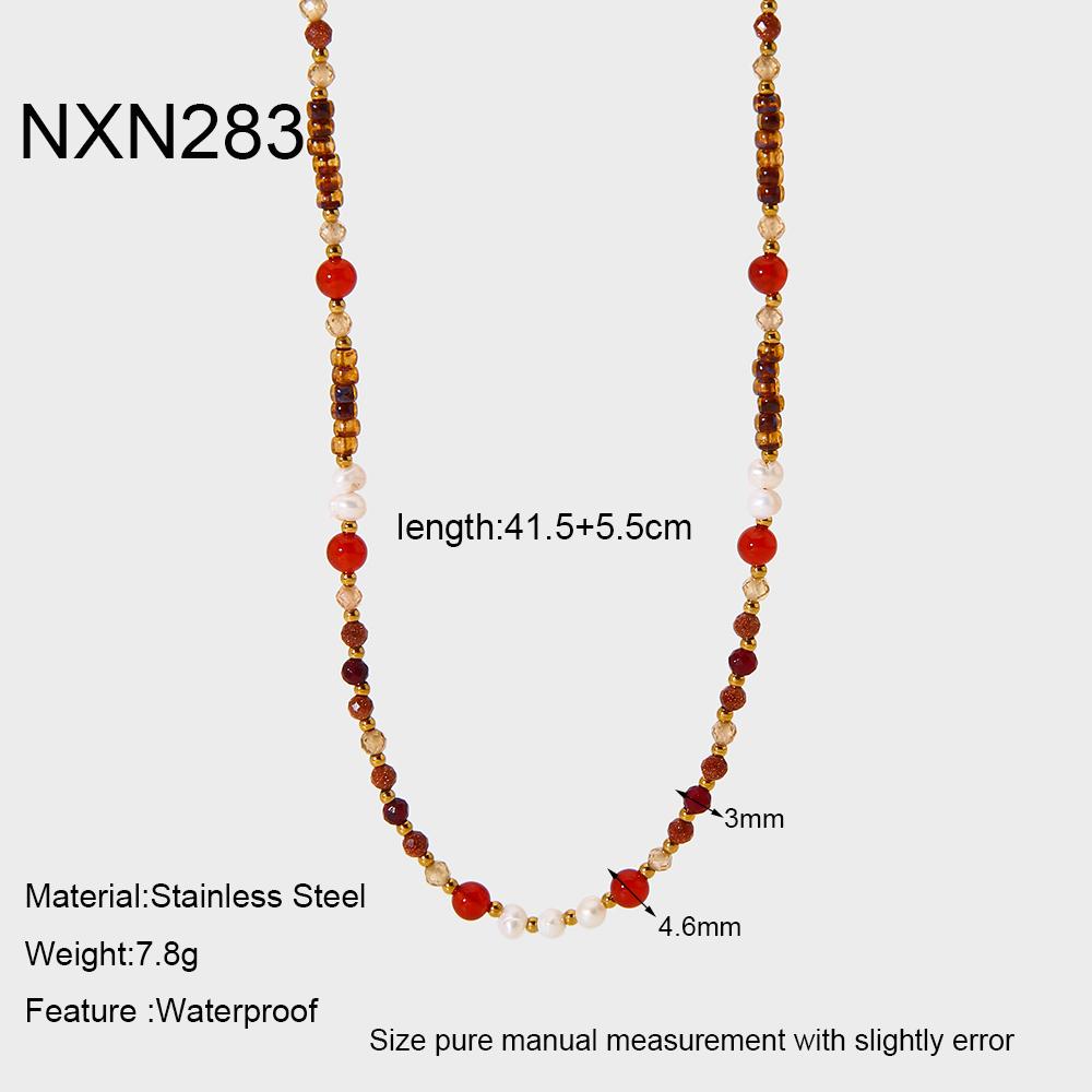 Delicate Jewelry Stainless Steel Mix Color Beads Natural Stones Charms Beaded Bracelet Necklace for Party