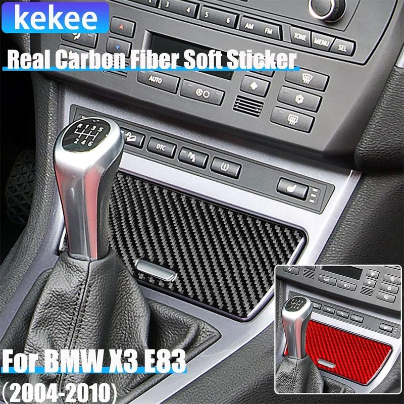 Real Carbon Fiber Car Accessories Gear Shift Storage Trim Cover Soft Sticker For BMW X3 E83 2004 2005 2006 2007 2008 2009 2010