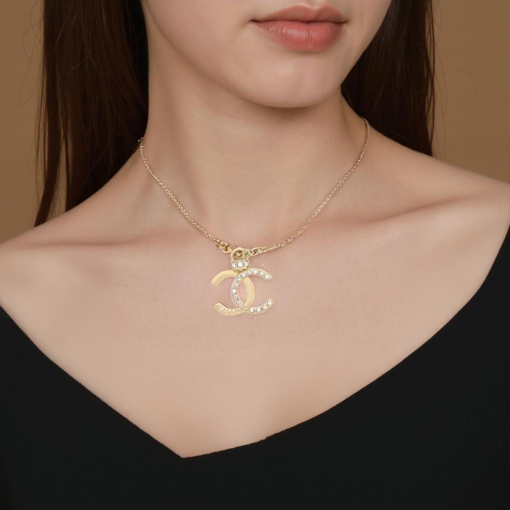 Chanel 24P Spring Summer Collection Solid Color Double C Pendant Necklace Women Necklace Gold ABD105-B16157-NW375