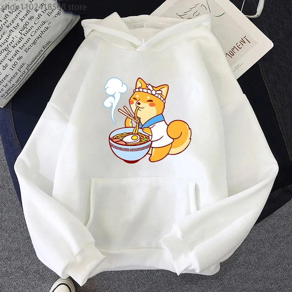 Ramen Shiba Hoodies Mens Cartoon Graphic Sweatshirt Long Sleeve Casual Kawaii Dog Pullover Aesthetic Women Coats