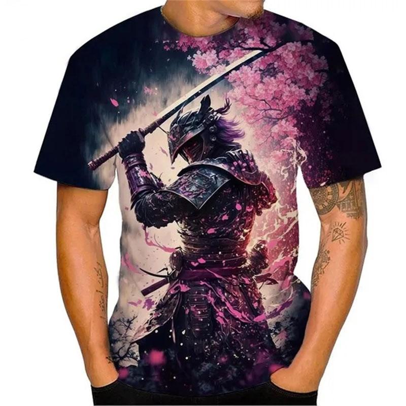 Japanischer Samurai 3D-gedruckt Herren Damen Mode Streetwear Übergroß Kurzarm T-Shirt Tops Herrenbekleidung
