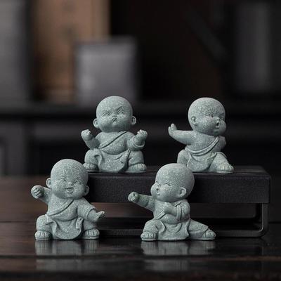 4 Pieces Little Monk Statue Sandstone Figurine Aquarium Decoration Tabletop Ornament Feng Shui