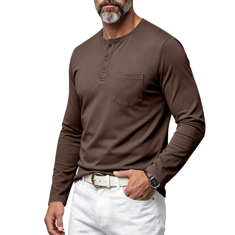 Relaxed Fit Casual Men S Long Sleeve Henley Neck T Shirt With Pocket
