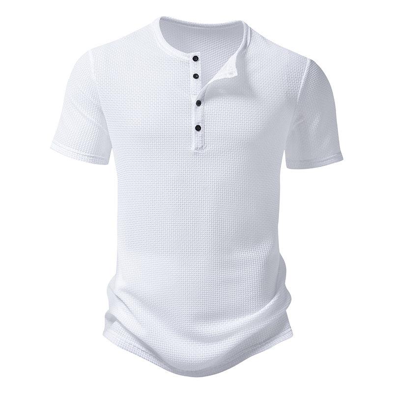 Sommar Herr Kortärmad T-shirt Enfärgad Henley Collar Casual T-shirts Herr Andningsbar T-shirt