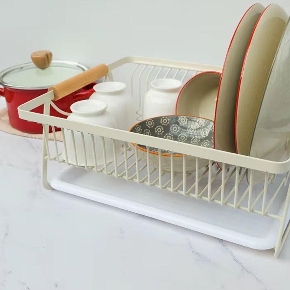 Japanese-Style Draining Rack Tableware Simple Drain Rack with Drain Tray Dish Rack Household