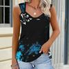 Ladies' Outdoor Casual Sports Double Loop Buckle Vest with Flower Print Pattern ,V-neck, Sleeveless, Medium Stretch Fabric