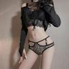 Leopard Print Underwear Girl European and American Metal Buckle Sexy Thin Belt Hollow Hip Lift Temptation Mid-waist Briefs Large Size 6005