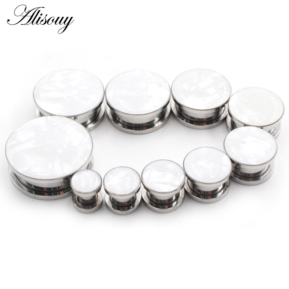 Alisouy 2pc Ear Gauges Ear Tunnels Plugs Piercing Sea Shell Aço Inoxidável Parafuso Expansor Maca Corpo Jóias Brincos Presente