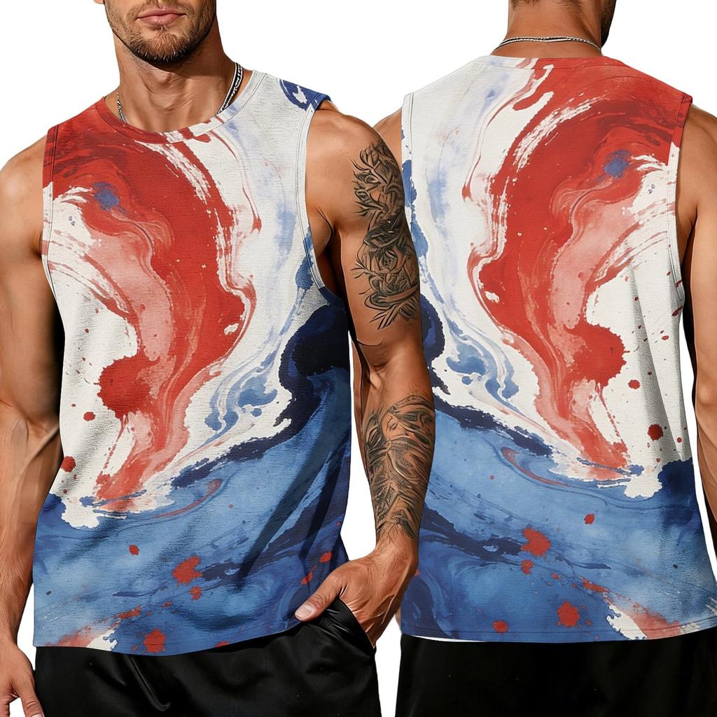 Ärmelloses Herren-Tanktop mit Print, atmungsaktive Sportweste, lockere Passform, Sommer-Sportshirt für Outdoor-Aktivitäten