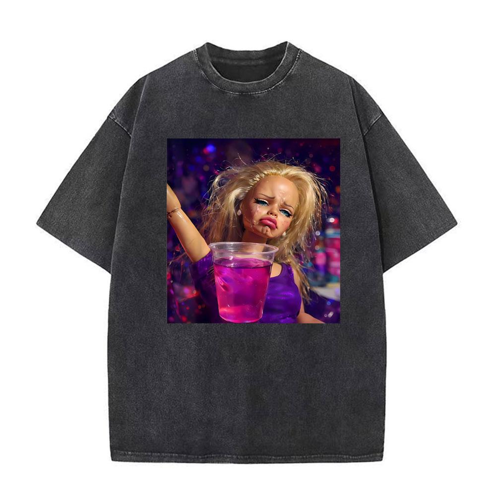 Meme Festa Bambole Grafica Meme Magliette Unisex Donna Manica Corta Gotico High Street T-shirt Cotone Lavato Vintage Larga T-shirt