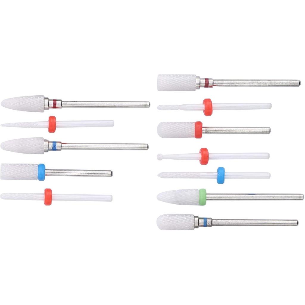 Ceramic Nail Drill Bit, 12pcs Ceramic + Stainless Steel Round Nail Drill Bits Ceramic Nail File Drill, for Removing the Dead Skin, Nail Art