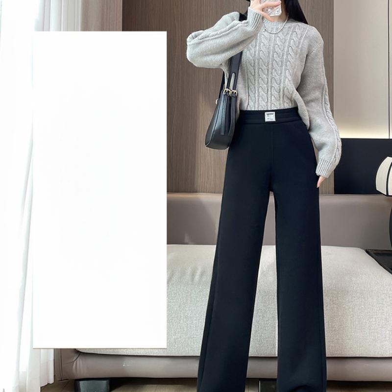 Ankola Red Wide-Leg Pants for Women, Draped New Style, High-Waisted Slim Fit, Fleece-Lined Straight Wide-Leg Pants for Autumn and Winter