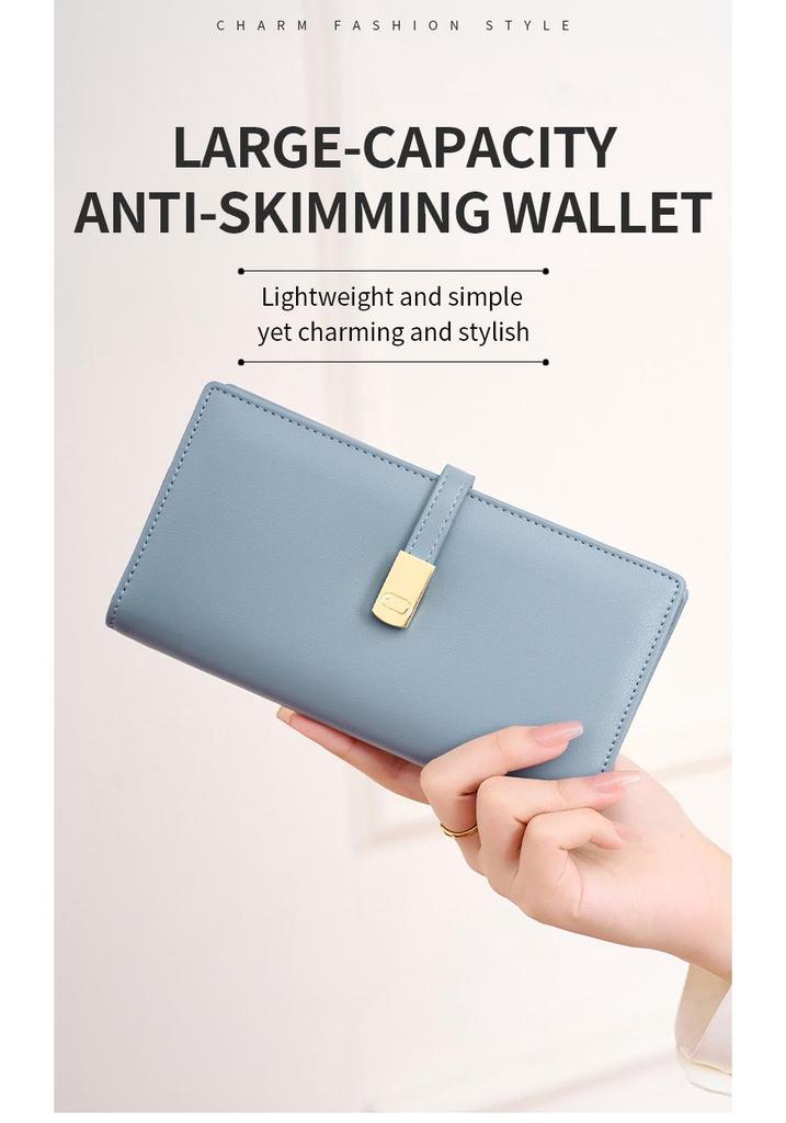 2025 RFID Anti-theft Women's Bifold Wallet with Money Clip, Korean Style, Multiple Card Slots, Long Design