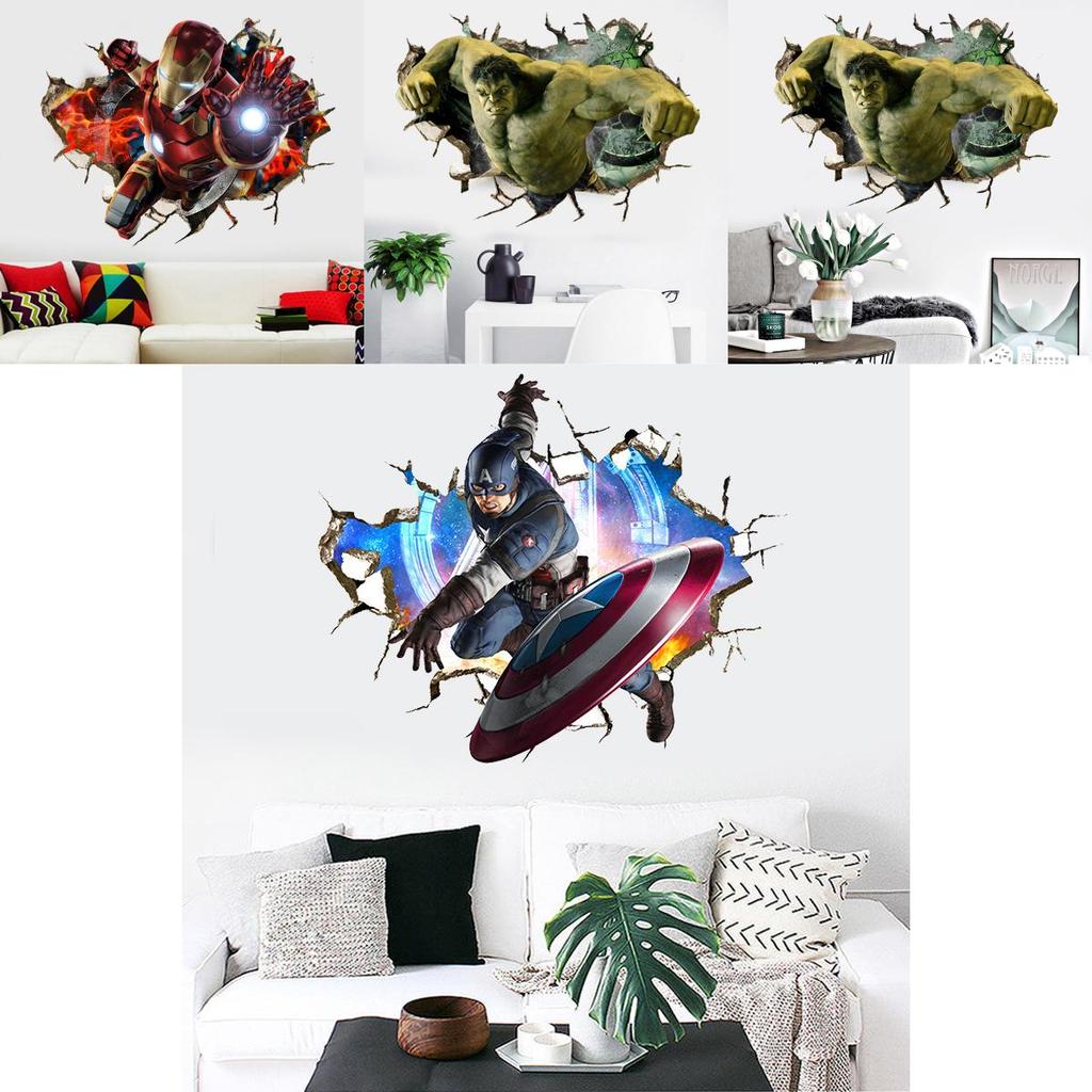 Vibrant 3d Superhero Avengers Wall Stickers Kids Cartoon Room Decor Removable Pvc Wallpaper