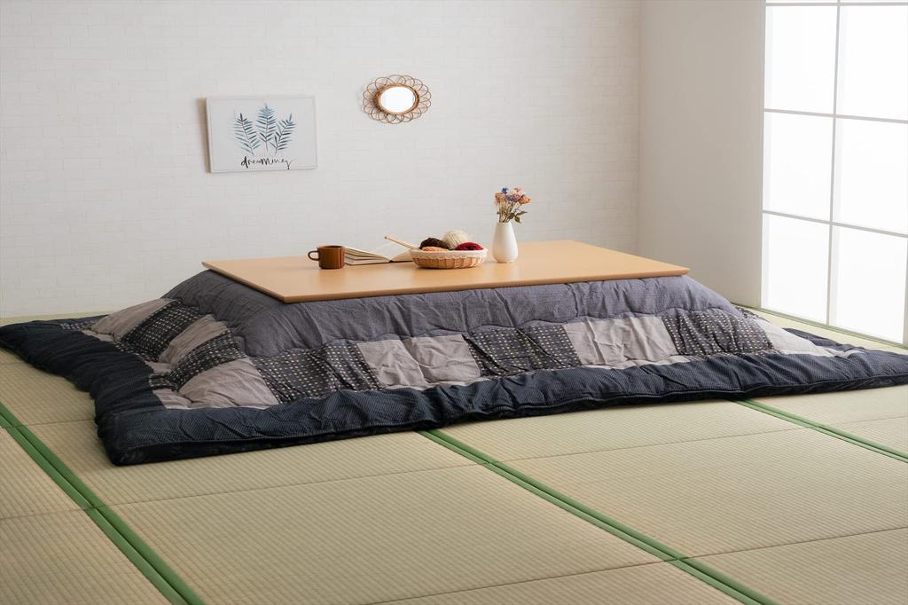 Ikehiko Kotatsu Futon Hazuki Gray Square 205 X 205 Cm Single Item Cotton Modern Patchwork Suitable for Cm Square Kotatsu Stand Approx. 80-90