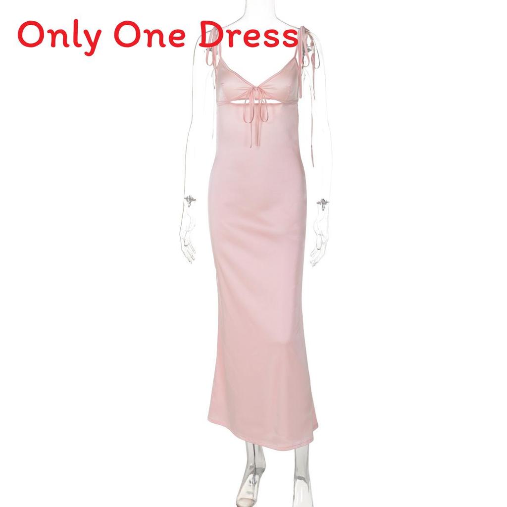Summer Pink V Neck Slip Dress With Ties For Casual And Party Wear