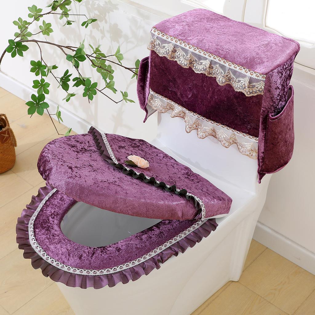 European Style Storage Water Tank Dust Cover Lace Toilet Set Easy To Install Clean Toilet Seat Cushion Non Shedding Seat Mat Beautiful Adorn Supplies