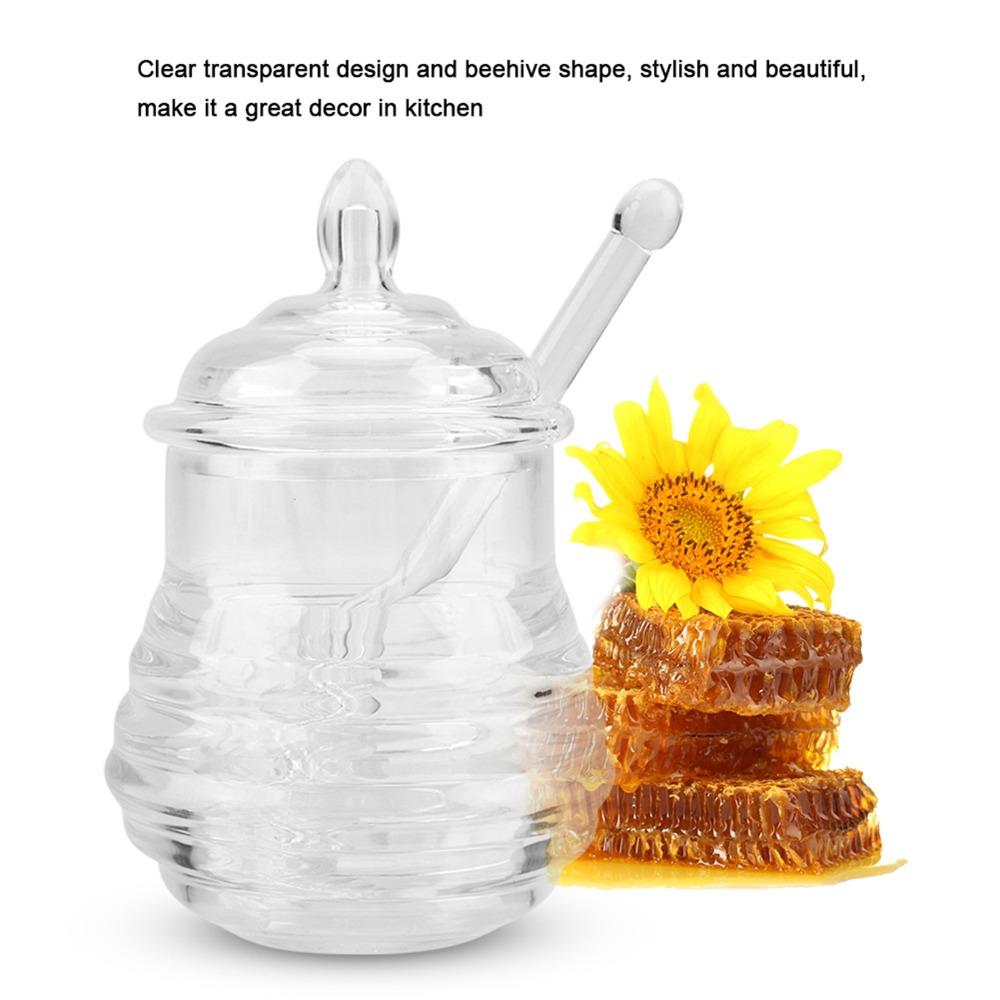 245ml Honey Jar Transparent with Dripper Stick Storage Container Easy To Clean Durable Syrup Pot Kitchen Dining