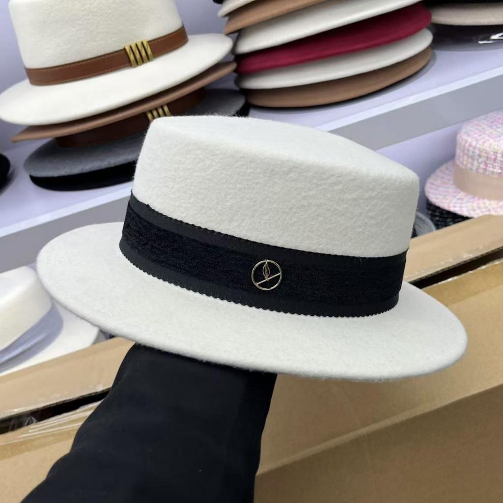 Hepburn Style Fashion Versatile Flat Hat Autumn and Winter Australian Wool Hat Women's Outdoor Leisure Tide Street Shot Top Hat