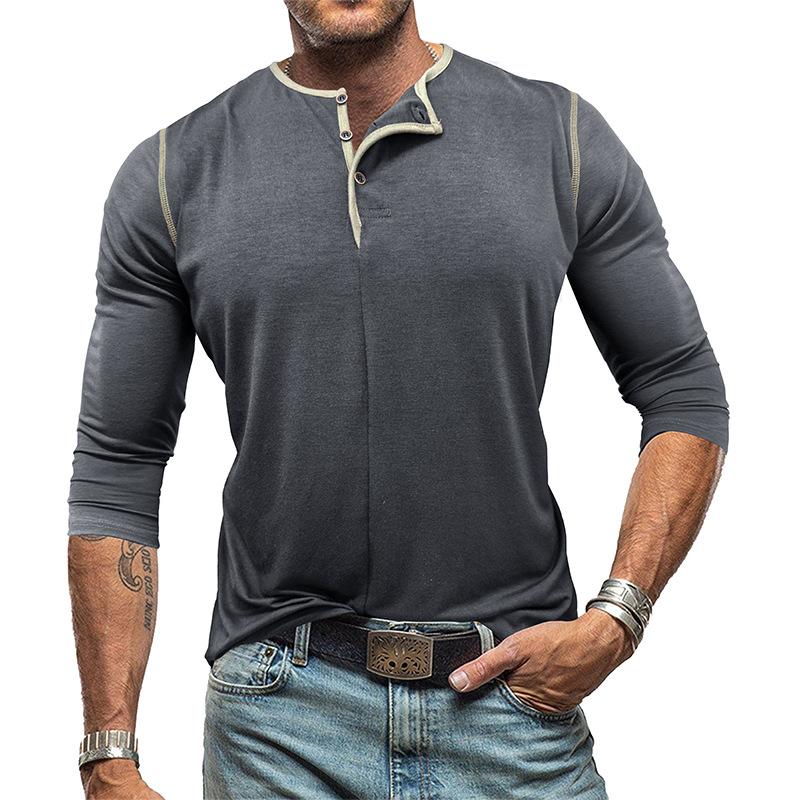 Neue Herbst- und Winter-Herrenbekleidung Langarm-Henley-Shirt Herren-Rundhals-T-Shirt Langarm-Oberteil