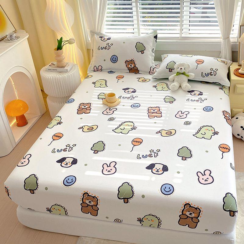 Premium Quality 100% Cotton Bed Fitted Sheet with Elastic Rubber With 2pc Pillowcases for Comfortable Sleeping Single Double Bed
