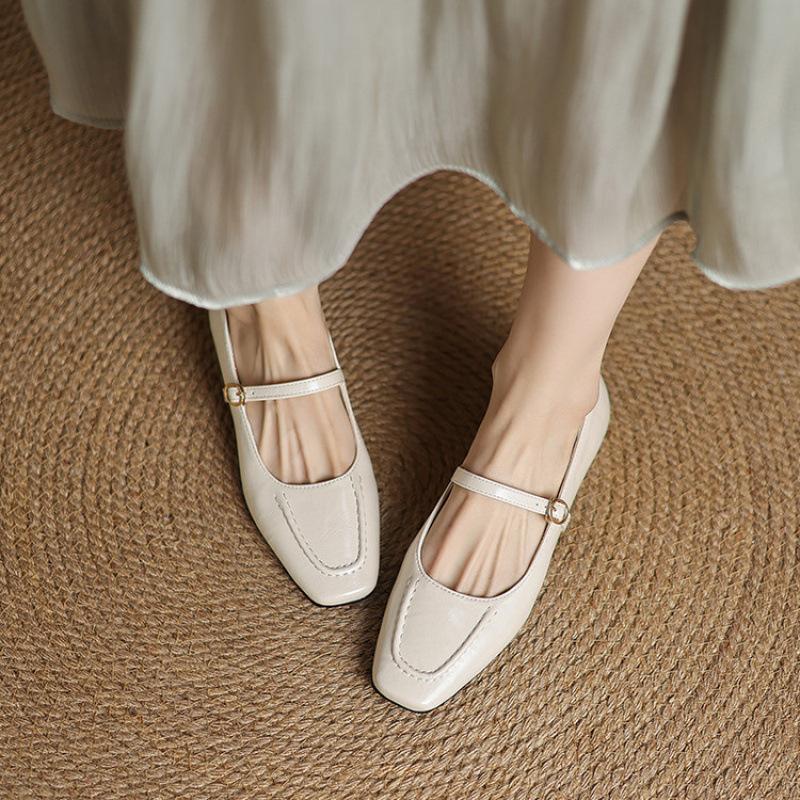 New women's casual four-season shoes, one-pedal square head low-top light-mouth solid-color wedge shoes, daily comfortable women's single shoes