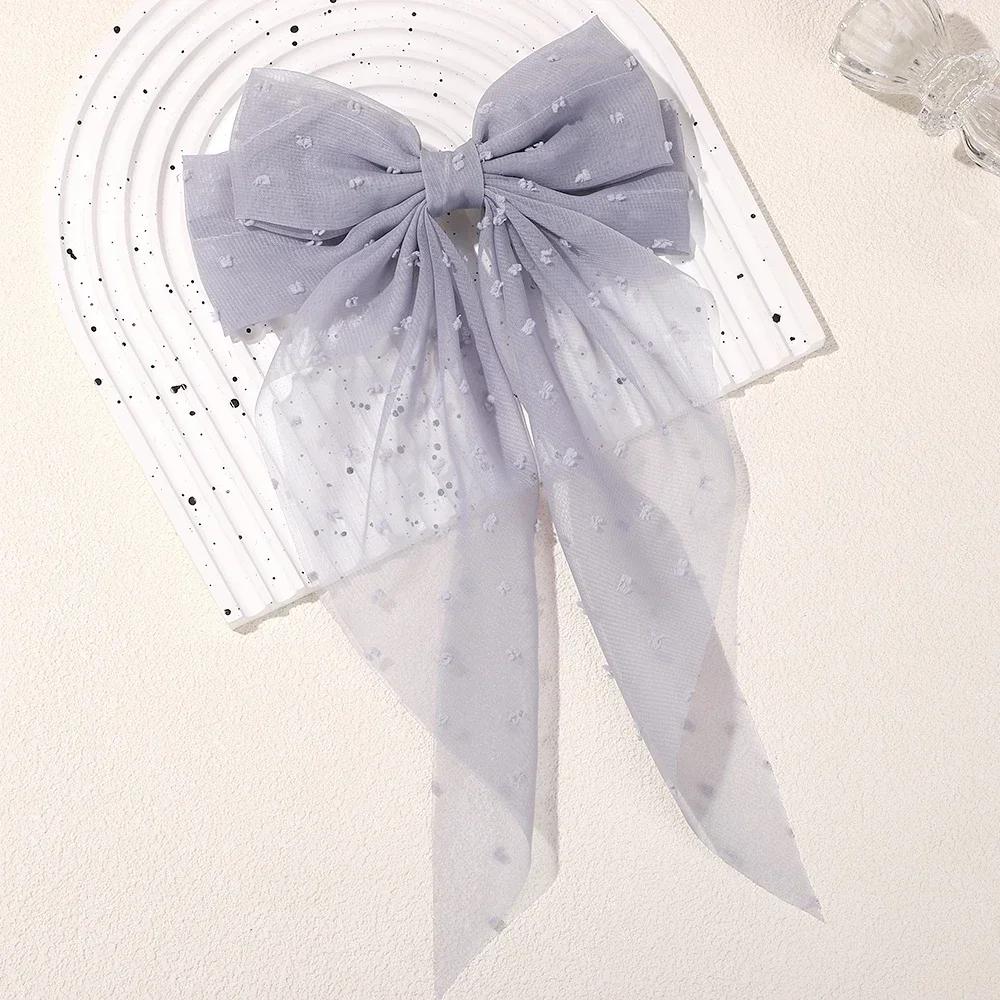 3Styles Girls Long Big Bow Float Satin Clips Back Head Hair Clip Wine Red with The Same Temperament Elegant Hair Accessories
