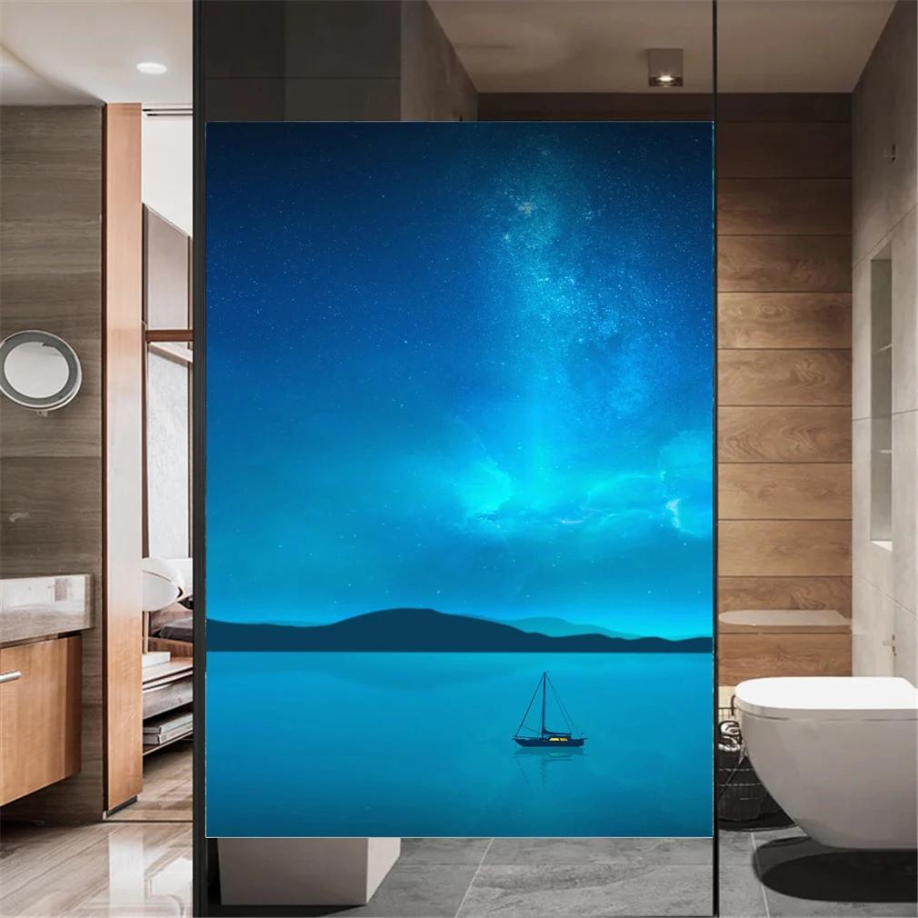 

Static Cling Privacy Windows Film Decorative Beautiful Night Sky Stained Window Stickers Frosted Window Tint (as the picture,40x60cm WxH)