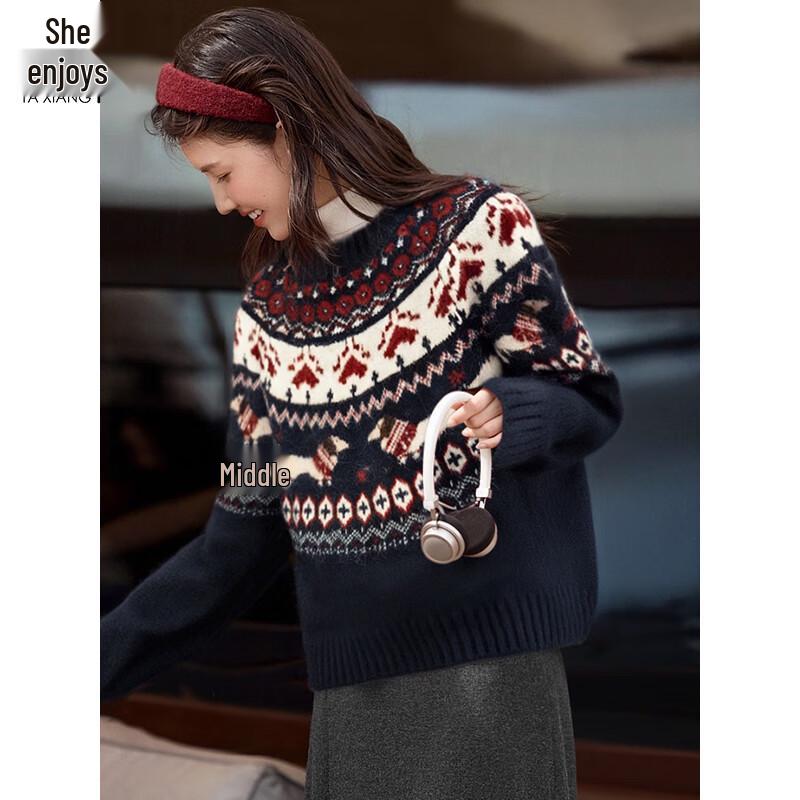 Women's Fair Isle Jacquard Round Neck Knit Sweater