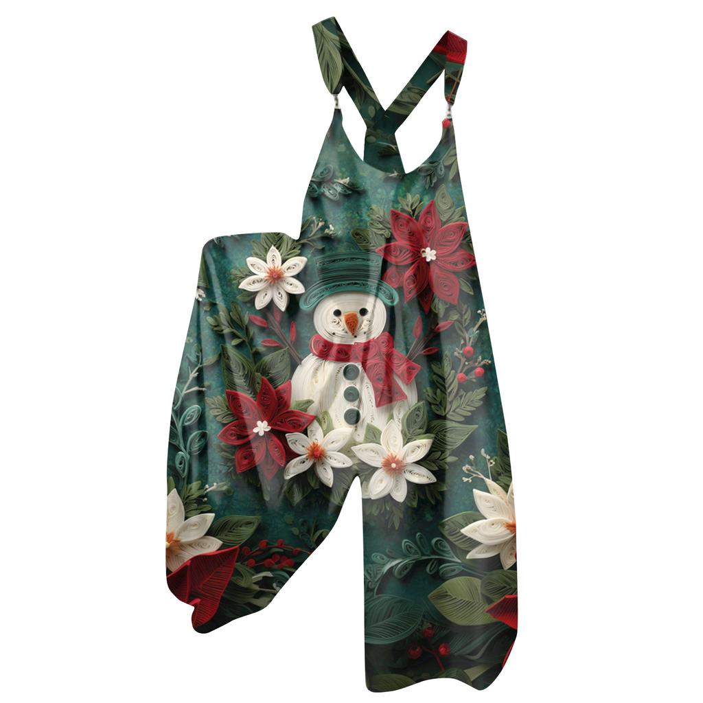 Women's Summer Overalls Floral Print Vintage Jumpsuit (Non-Adjustable Straps)