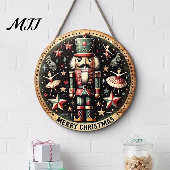 Decorative Entrance Wall Art Christmas Hanging Pendant with Lanyard, Wooden Sign for Front Indoor Outdoor Seasonal Decor Door, Creative Farmhouse