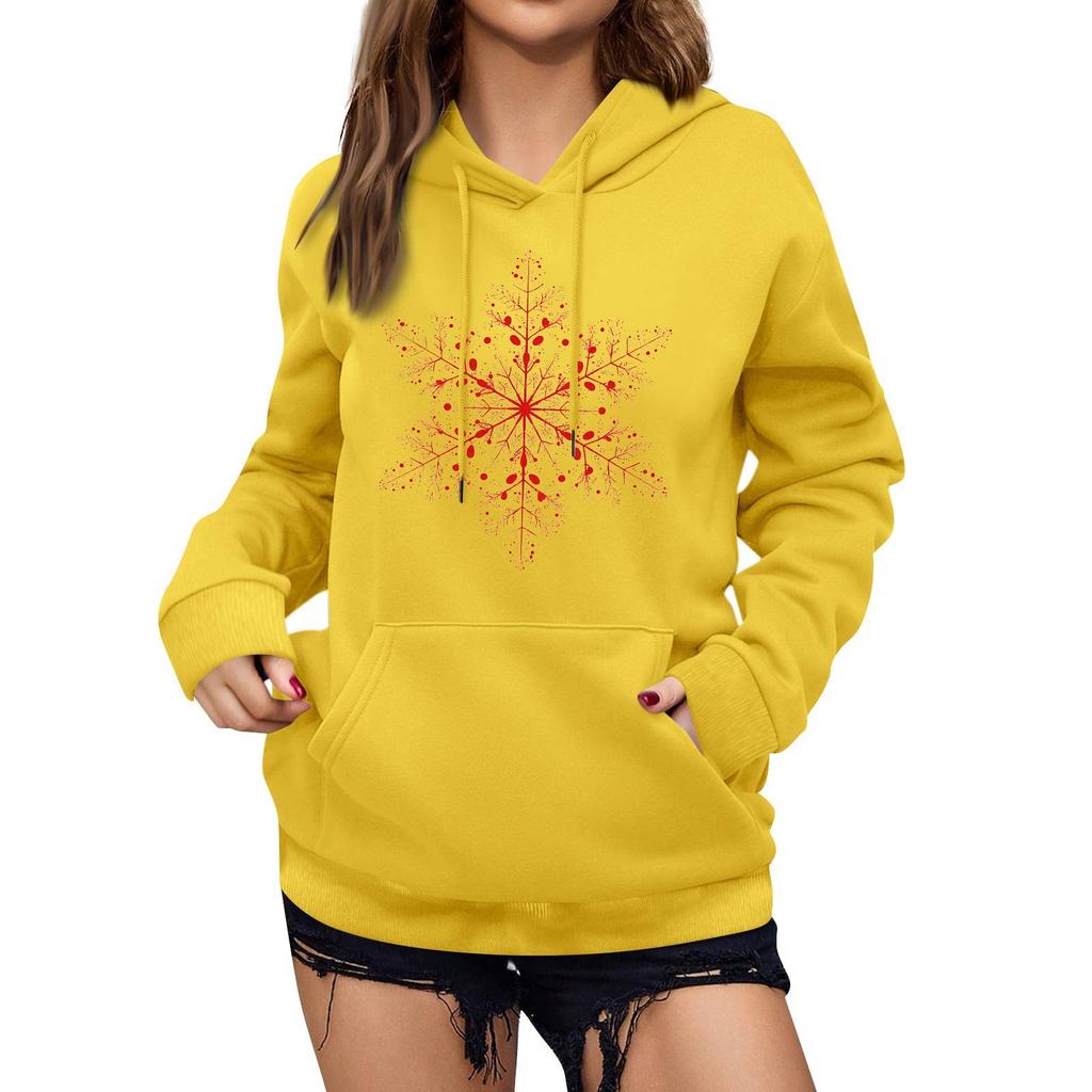 Women's Winter Christmas Printed Pullover Hooded Sweatshirt Fleece Long Sleeve Sweatshirt