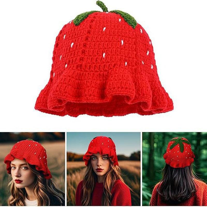 Strawberry Crochet Hat For Women , Knitted Winter Sweet Cute Warm Hat Christmas Cosplay