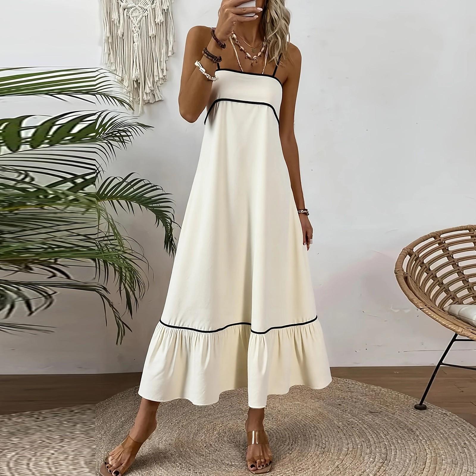 

Женский повседневный сарафан без рукавов однотонное длинное летнее пляжное макси-платье XL бежевый