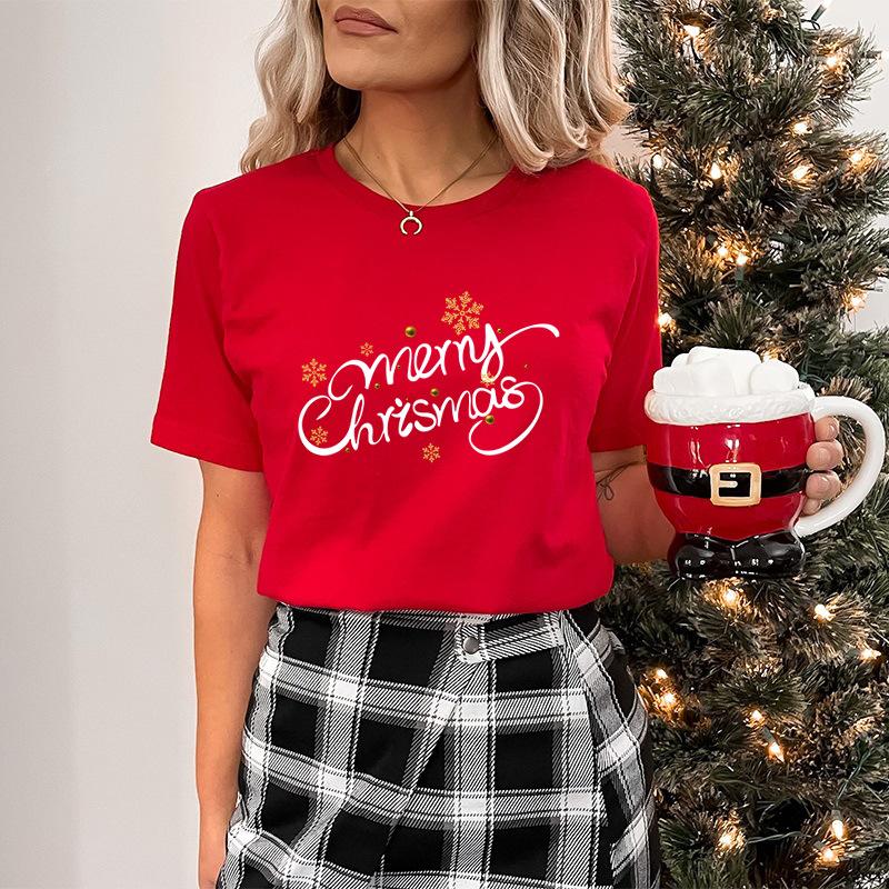 Baumwolle Damen Oberteil Weihnachten Kokette Schleife Bedruckt High Street Trendy Mode Pullover T-Shirts Damen